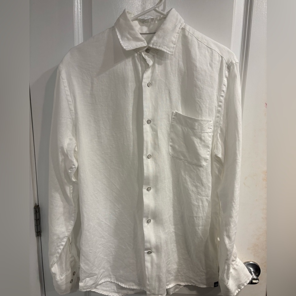 Peter Millar White Linen Button Down Shirt